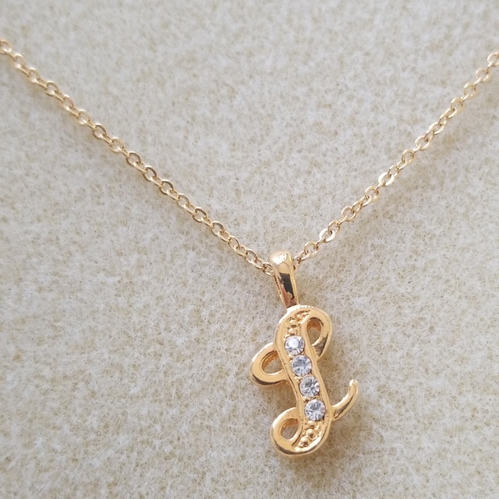 Rhinestone Letter L Gold Base Metal Necklace